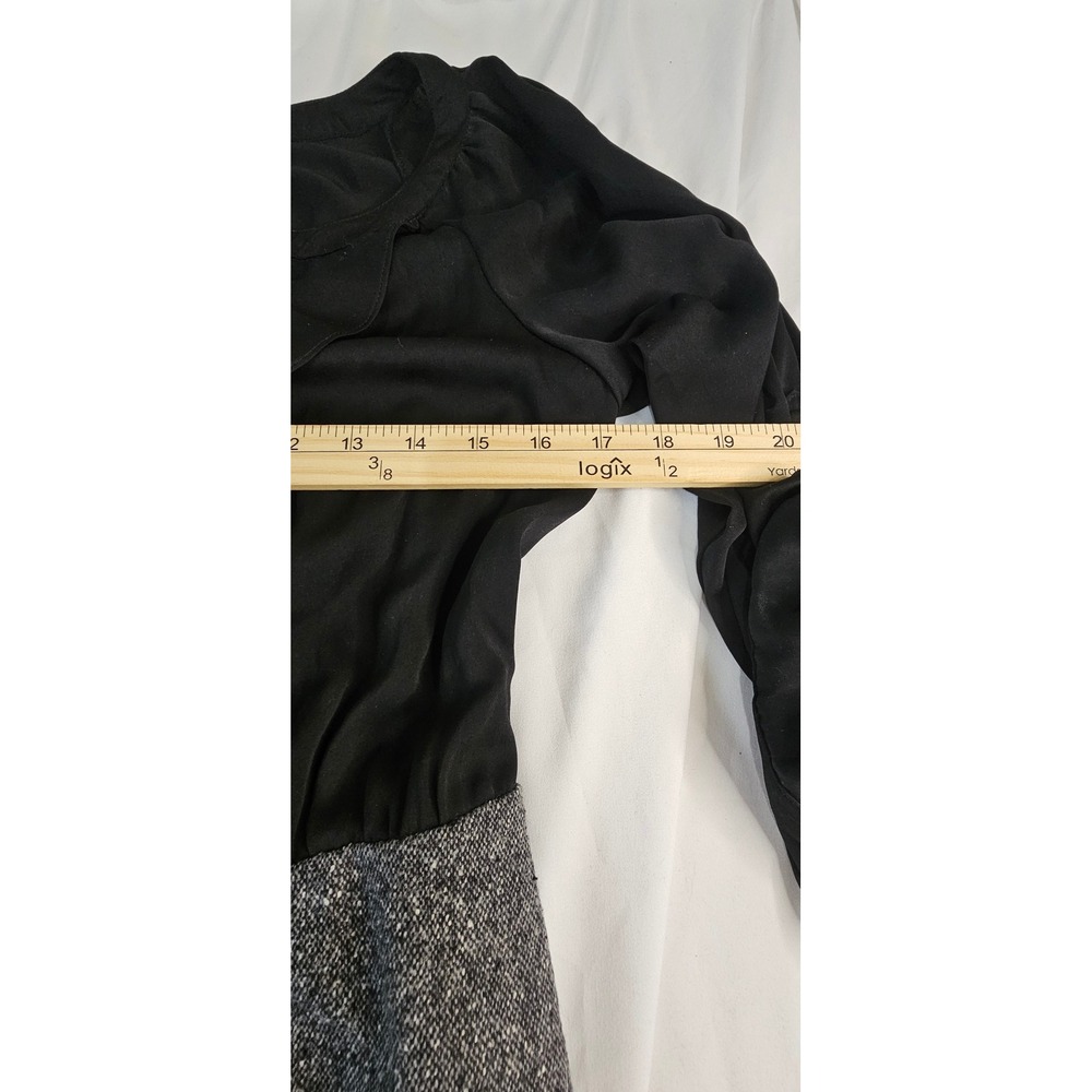 Ann Taylor Loft Black Ruffle Top Grey Wool Blend Tweed Skirt Sheath Dress Size 0 - Picture 8 of 8